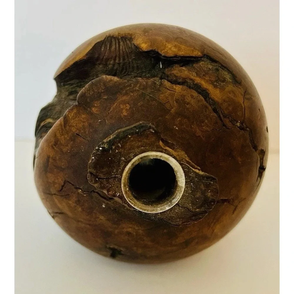 Vtg Hand Turned Burl Wood Bud Vase MCM Unique Brutalist Sculpture
